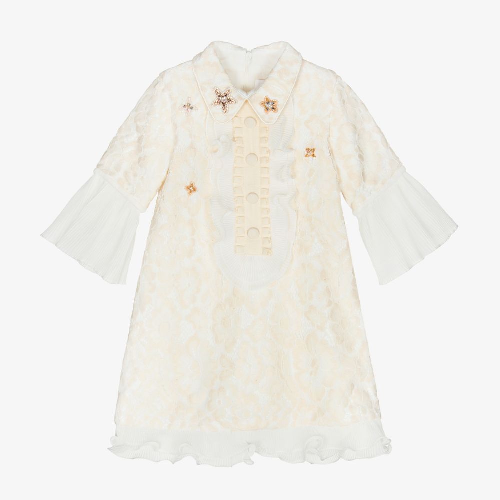 EIRENE - Кремовое кружевное платье с оборками | Childrensalon
