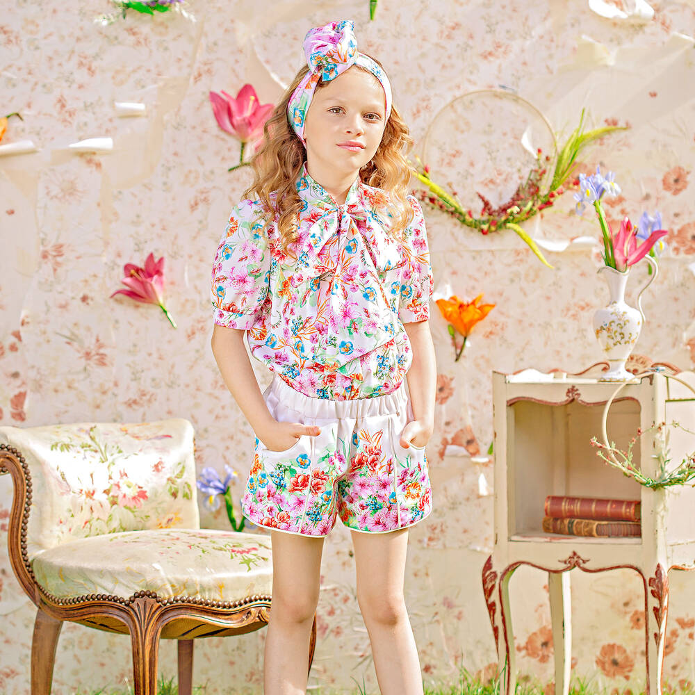 EIRENE-Ivory & Pink Satin Blouse | Childrensalon Outlet