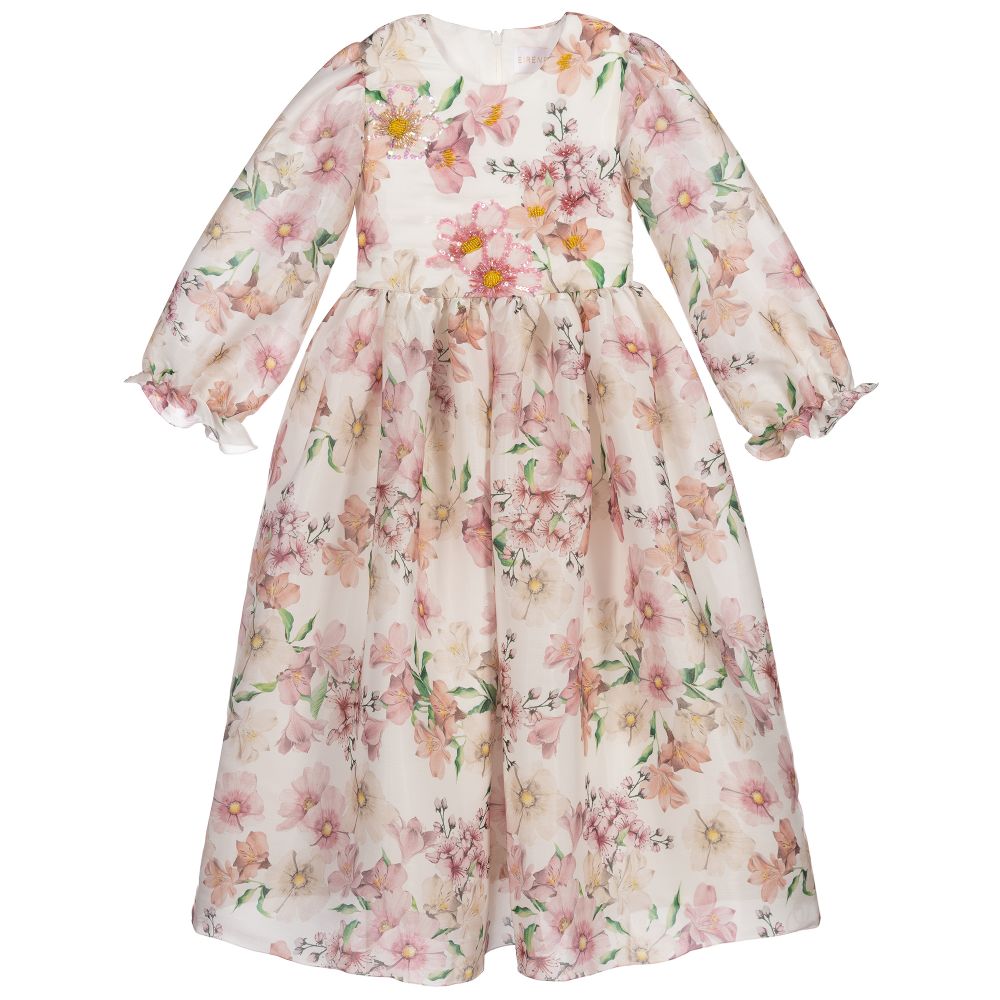EIRENE - Атласное платье кремового и розового цвета | Childrensalon