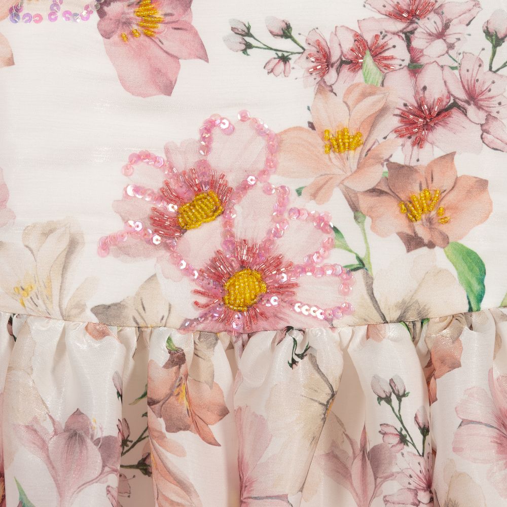 EIRENE-فستان ساتان لون عاجي و زهري | Childrensalon Outlet