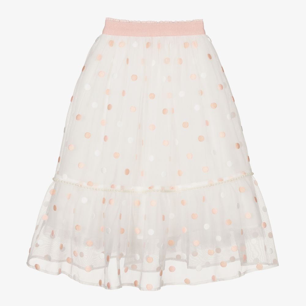 EIRENE - Long White & Pink Tulle Skirt | Childrensalon