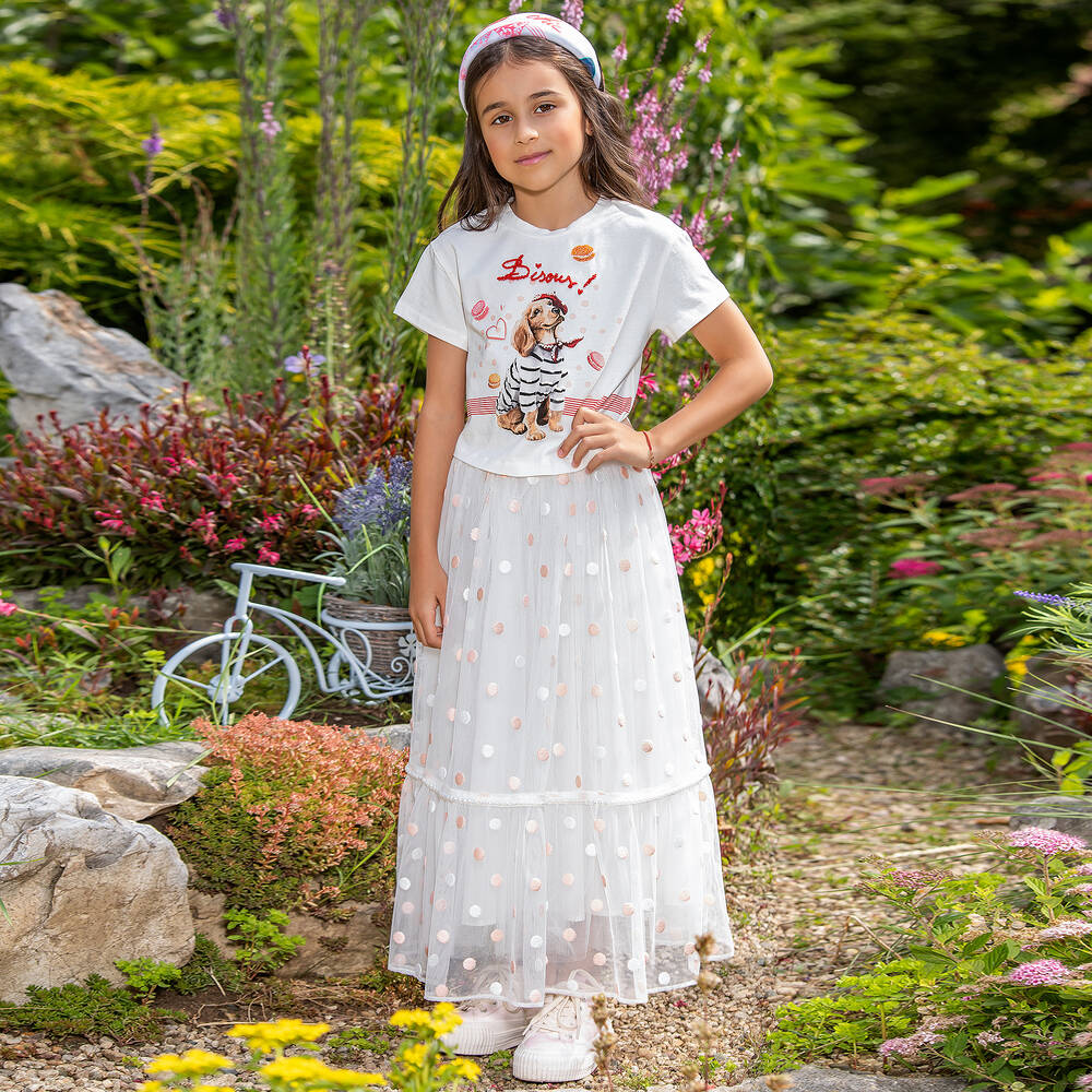 EIRENE-Long White & Pink Tulle Skirt | Childrensalon Outlet