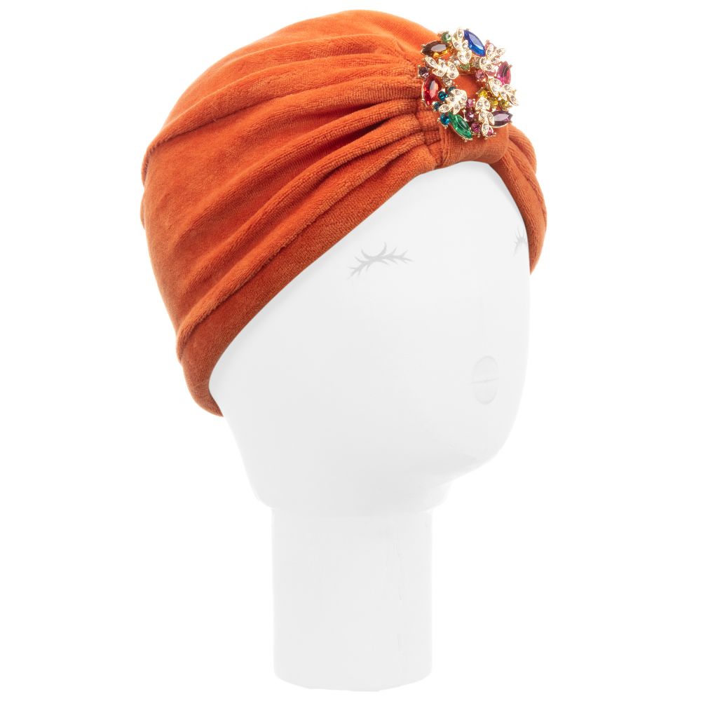 EIRENE - قبعة  توربان مخمل فيلور لون برتقالي | Childrensalon