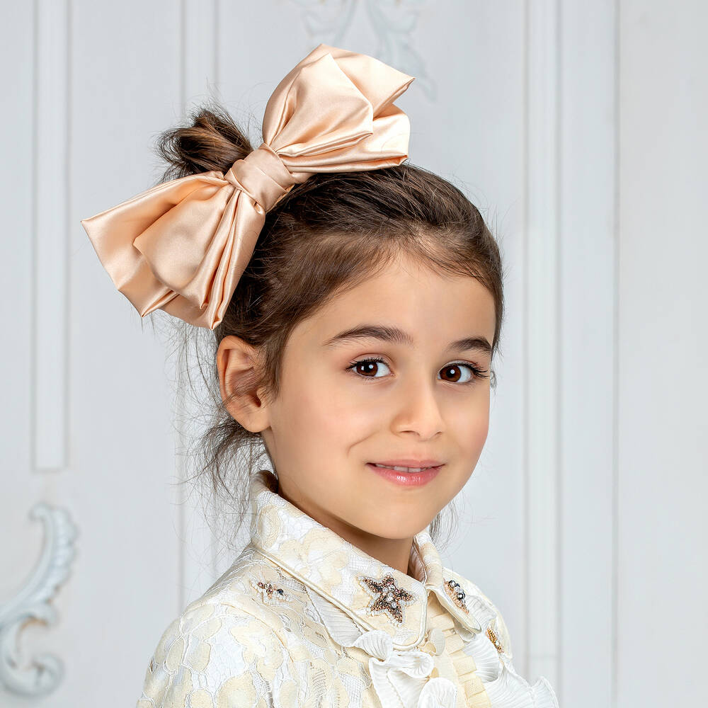 EIRENE-Peach Pink Bow Hairclip (22cm) | Childrensalon Outlet