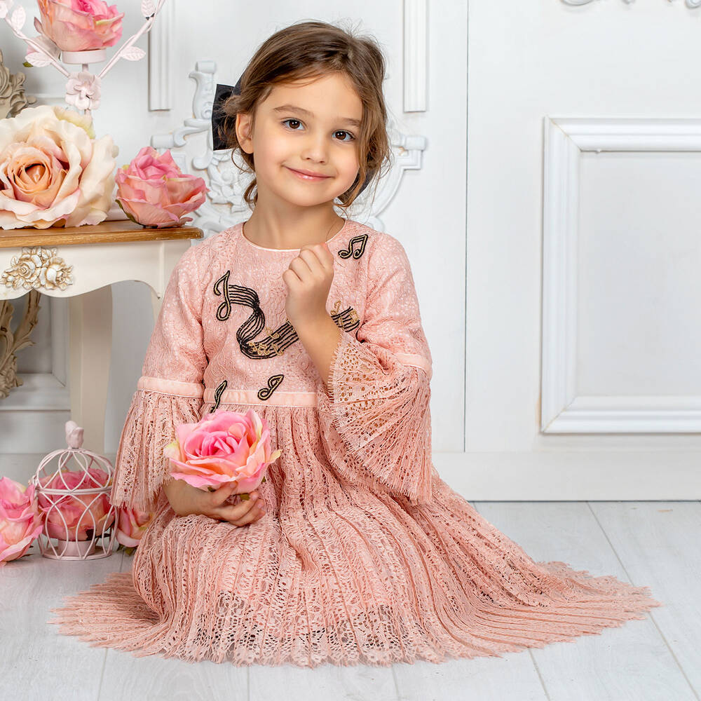 EIRENE-Розовое кружевное платье с бусинами | Childrensalon Outlet