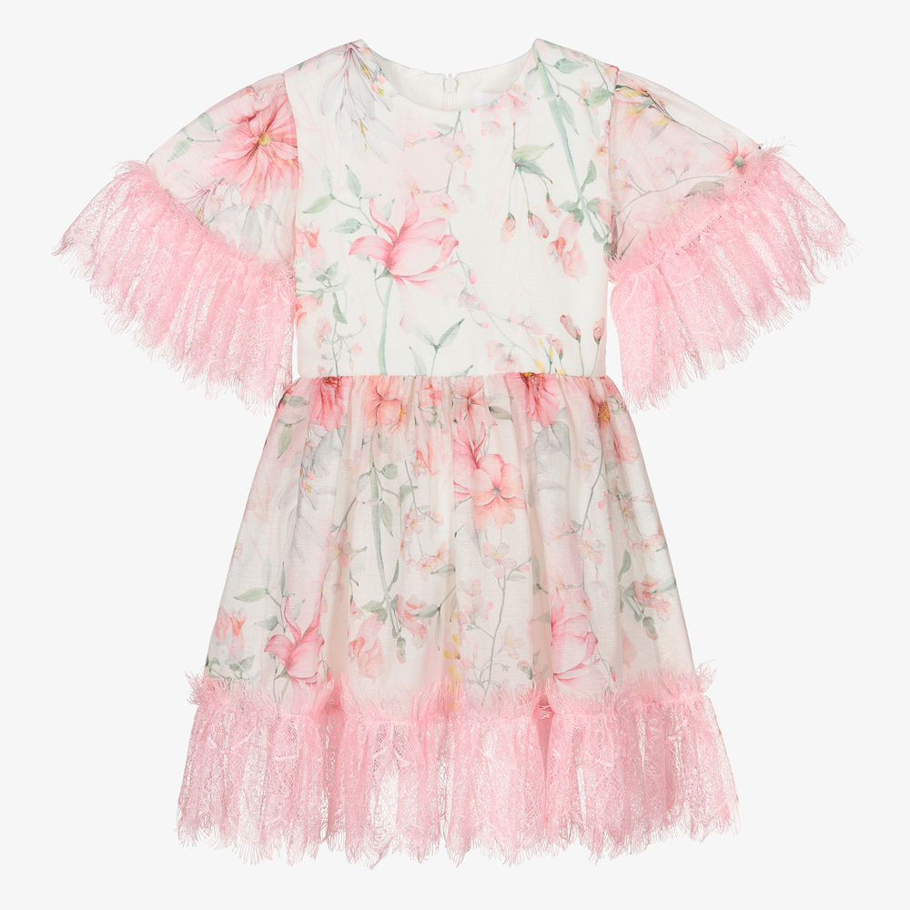 EIRENE - Розовое шифоновое платье с кружевом | Childrensalon