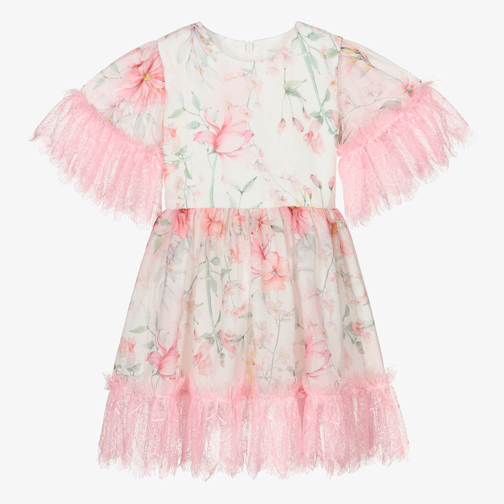 EIRENE - Rosa Chiffonkleid mit Spitze | Childrensalon