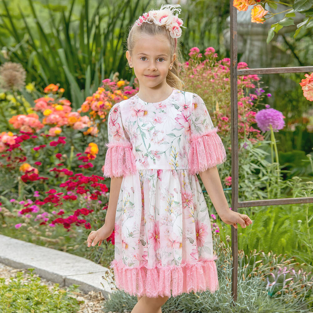 EIRENE-Pink Chiffon & Lace Dress | Childrensalon Outlet