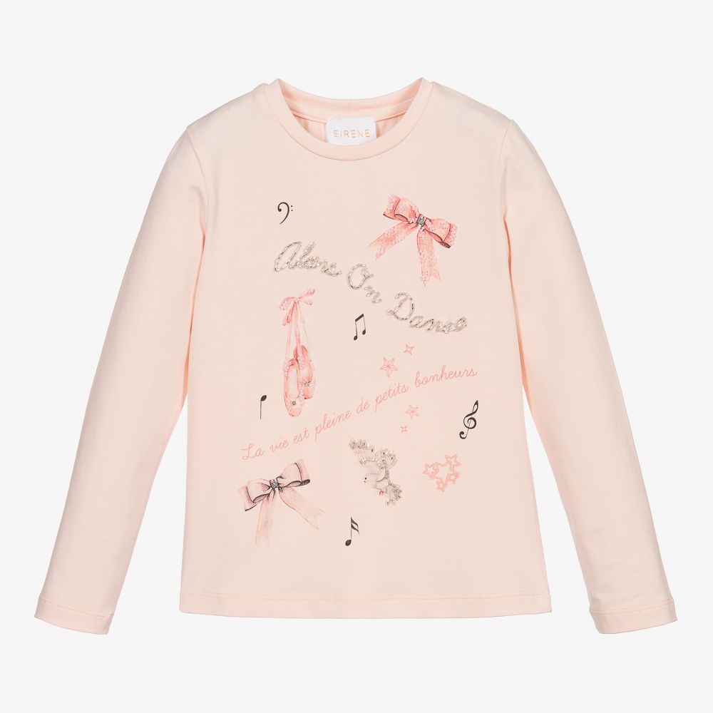 EIRENE - Розовый хлопковый топ с балетным принтом | Childrensalon