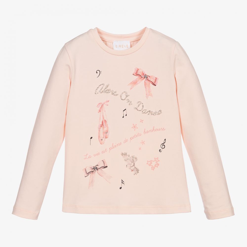 EIRENE-Pink Cotton Ballet Print Top | Childrensalon Outlet