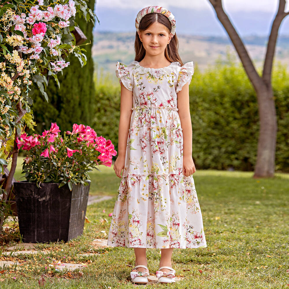 EIRENE-Pink Cotton Floral Dress | Childrensalon Outlet