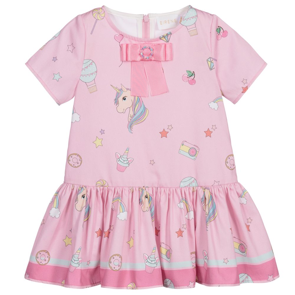 EIRENE - Pink Cotton Unicorn Dress | Childrensalon