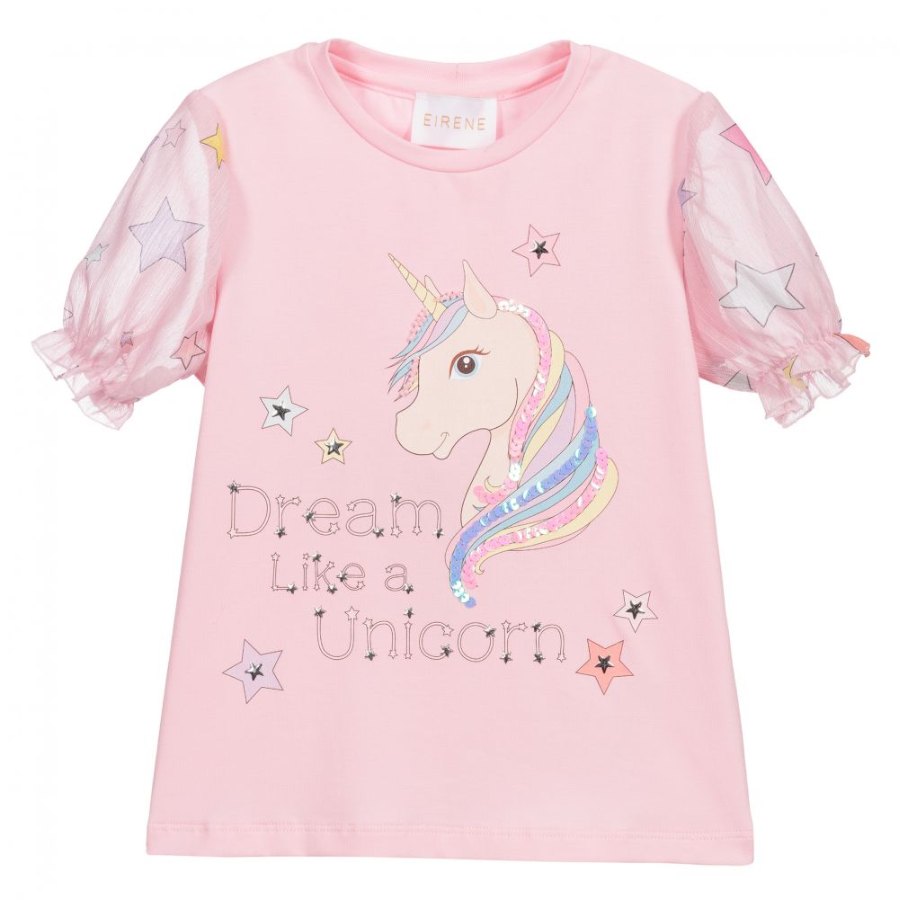 EIRENE - Pink Cotton Unicorn T-Shirt | Childrensalon