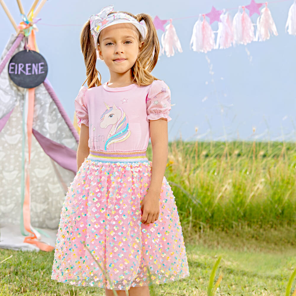 EIRENE-Розовая хлопковая футболка с единорогом | Childrensalon Outlet