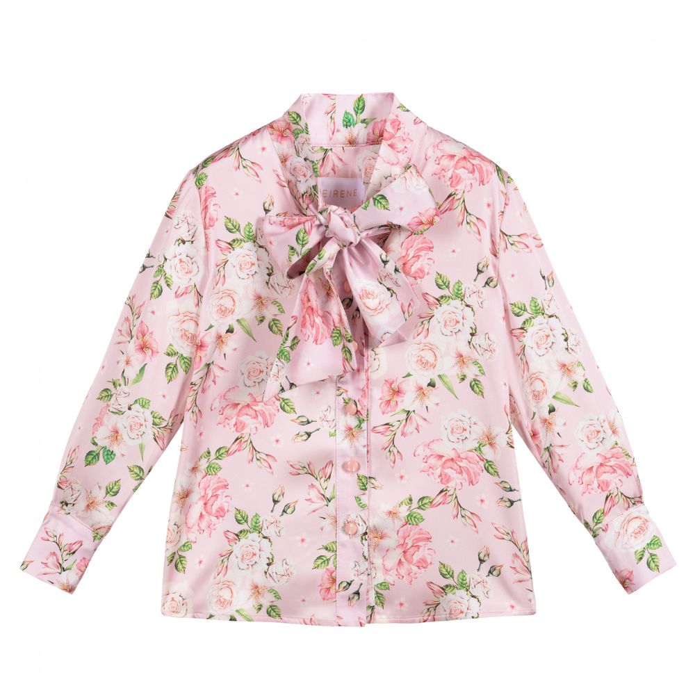 EIRENE - Розовая блузка с бантом и цветочным рисунком | Childrensalon