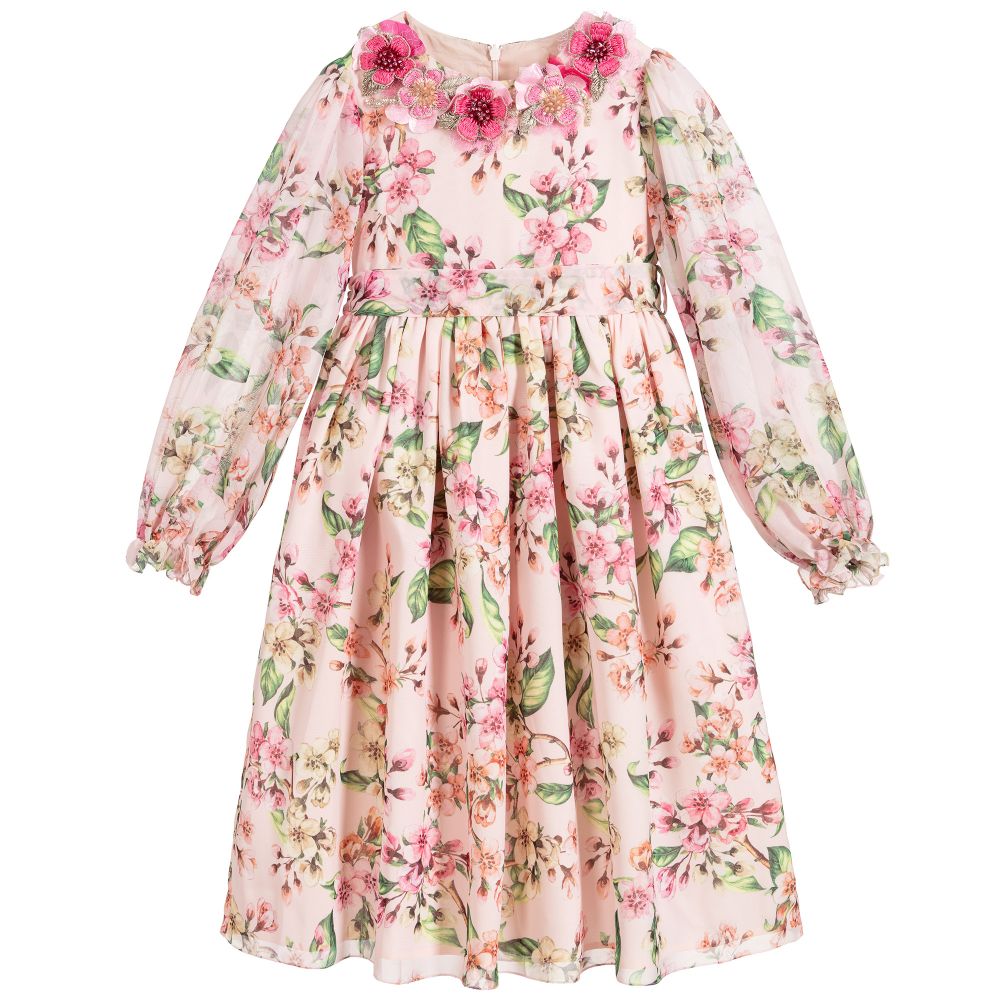 EIRENE-Pink Floral Chiffon Dress | Childrensalon Outlet