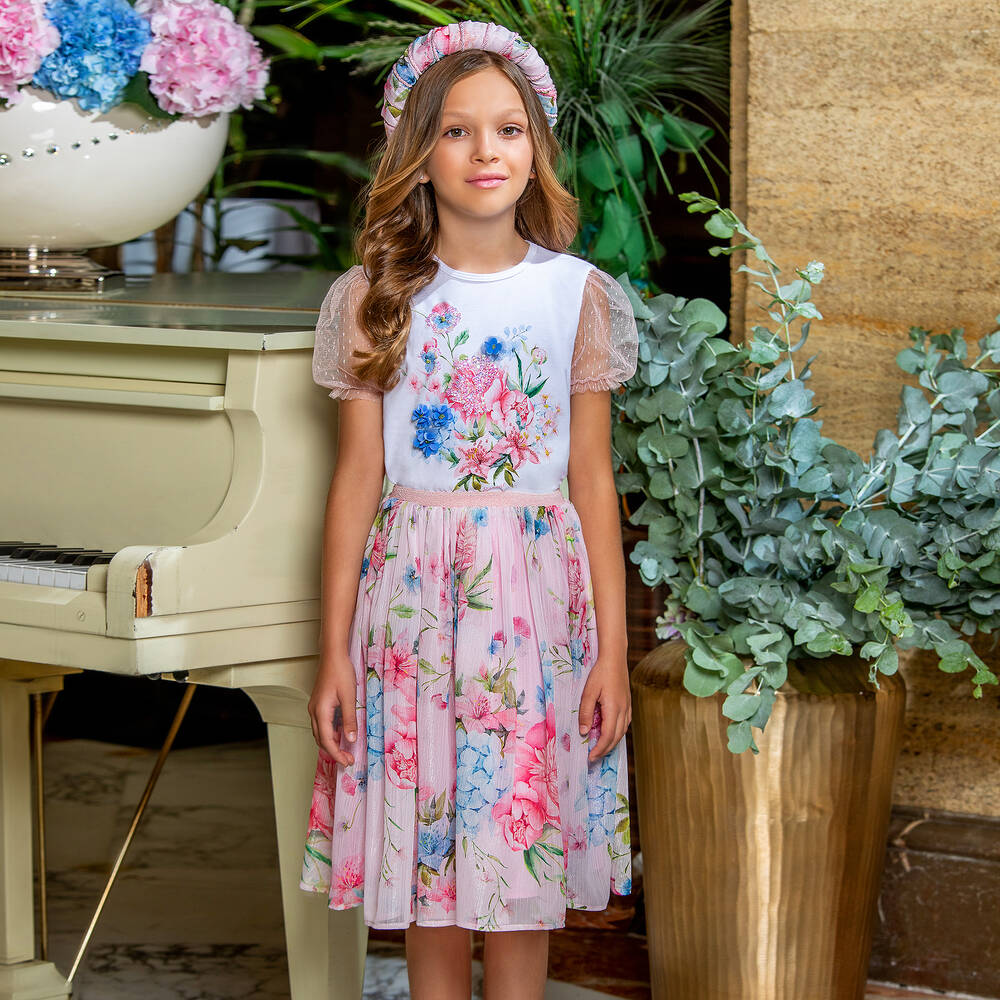 EIRENE-Pink Floral Chiffon Skirt | Childrensalon Outlet