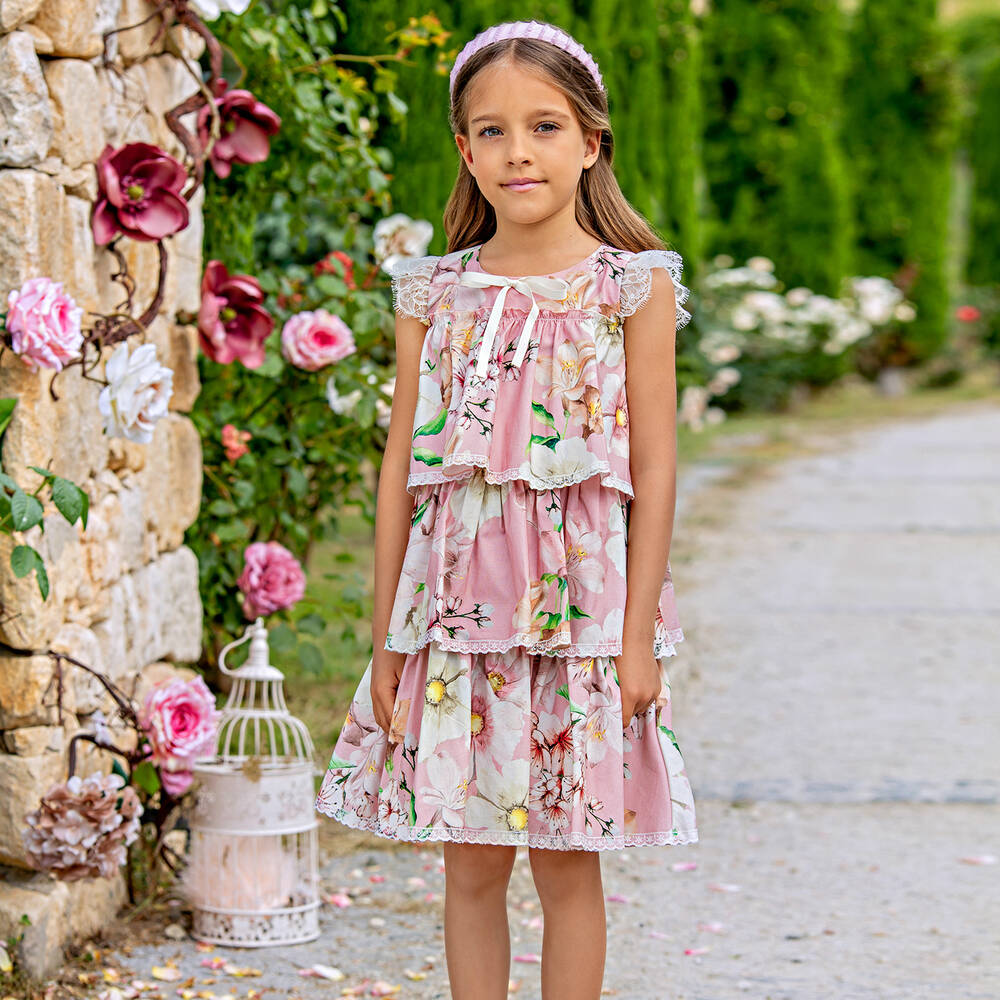 EIRENE-Pink Floral Cotton Dress | Childrensalon Outlet