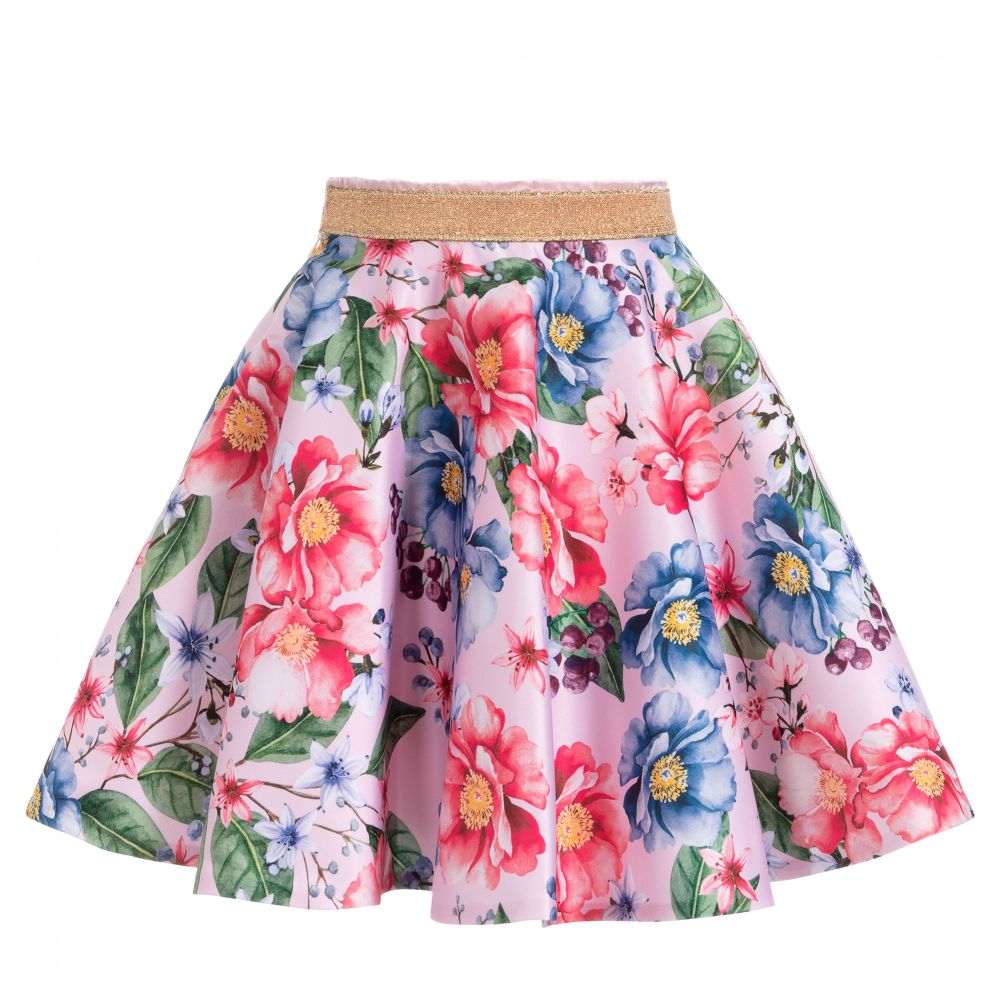 EIRENE-Pink Floral Print Satin Skirt | Childrensalon Outlet