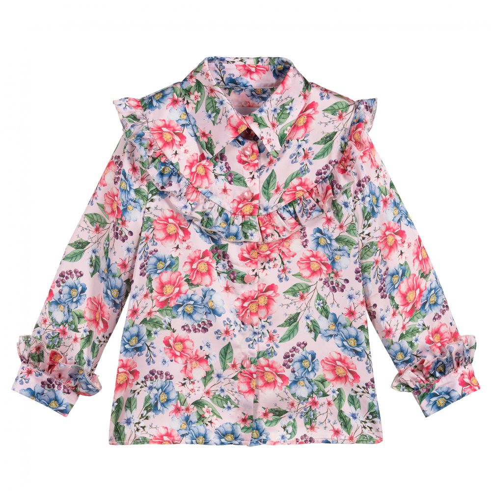 EIRENE - Розовая блузка с оборками и цветочным рисунком  | Childrensalon