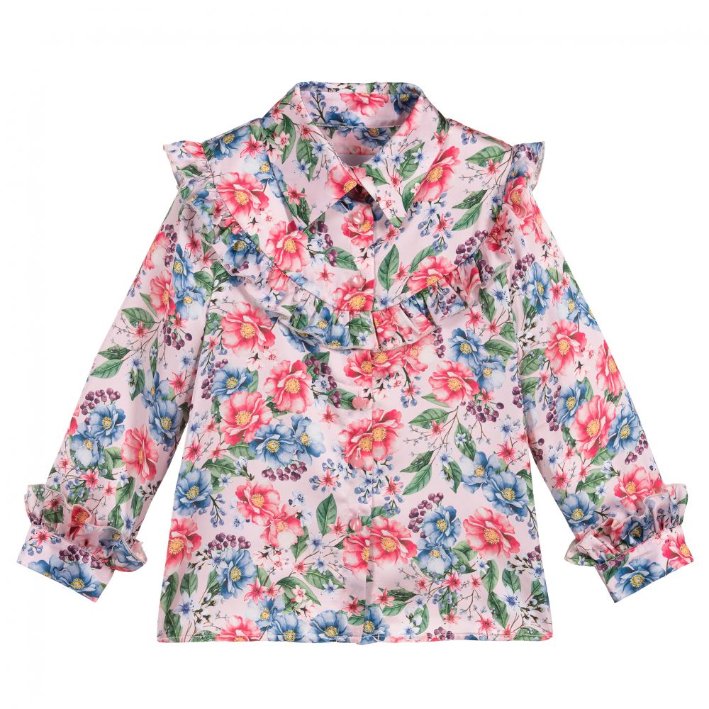 EIRENE-Розовая блузка с оборками и цветочным рисунком | Childrensalon Outlet