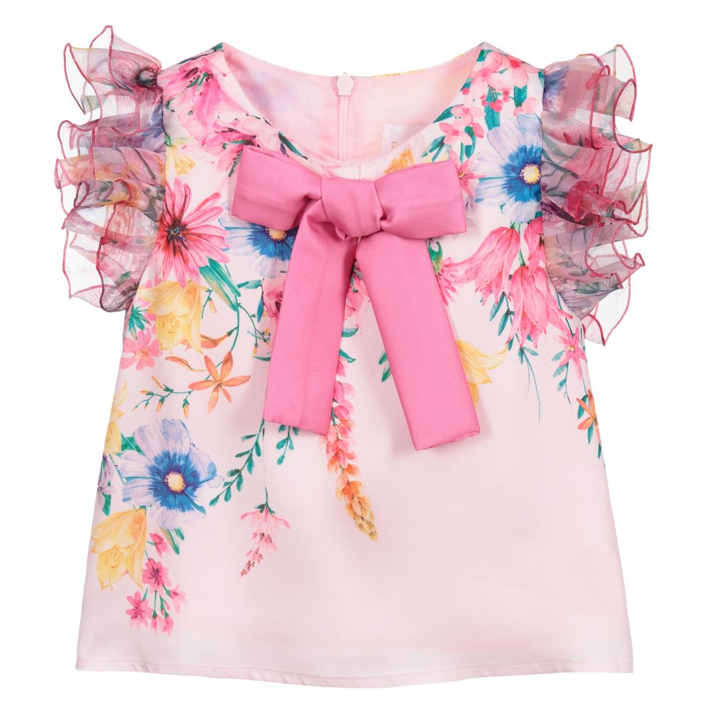 EIRENE - Розовая атласная блузка с цветочным рисунком | Childrensalon