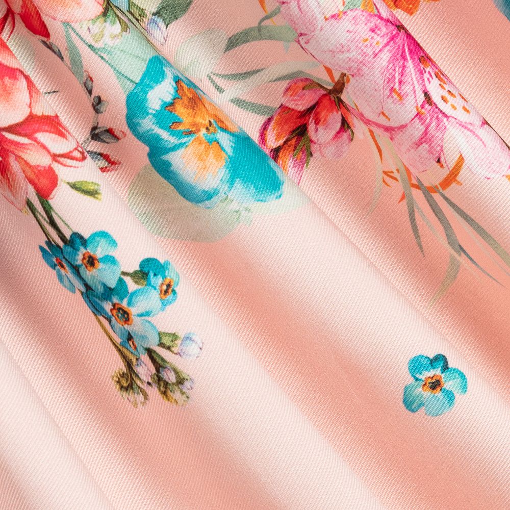 EIRENE-فستان ساتان وأورغانزا لون زهري بطبعة ورود | Childrensalon Outlet