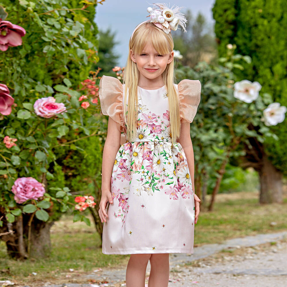 EIRENE-Pink Floral Satin Dress | Childrensalon Outlet