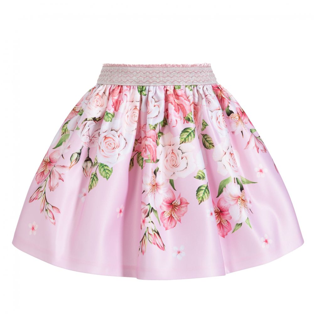 EIRENE - Розовая атласная юбка с цветочным рисунком | Childrensalon