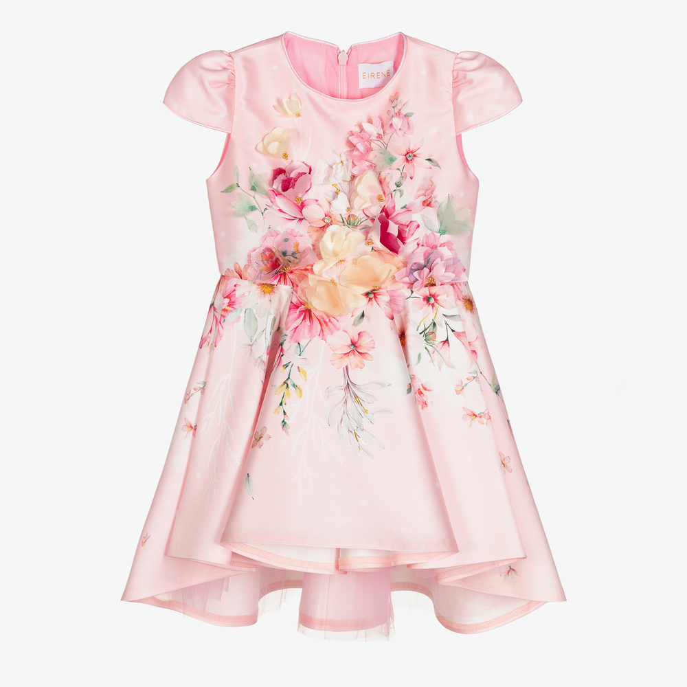 EIRENE-Pink Flowers Satin Dress | Childrensalon Outlet