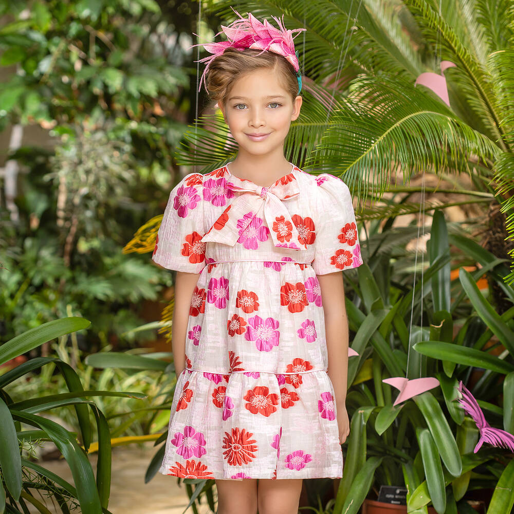 EIRENE-Pink Jacquard Floral Dress | Childrensalon Outlet