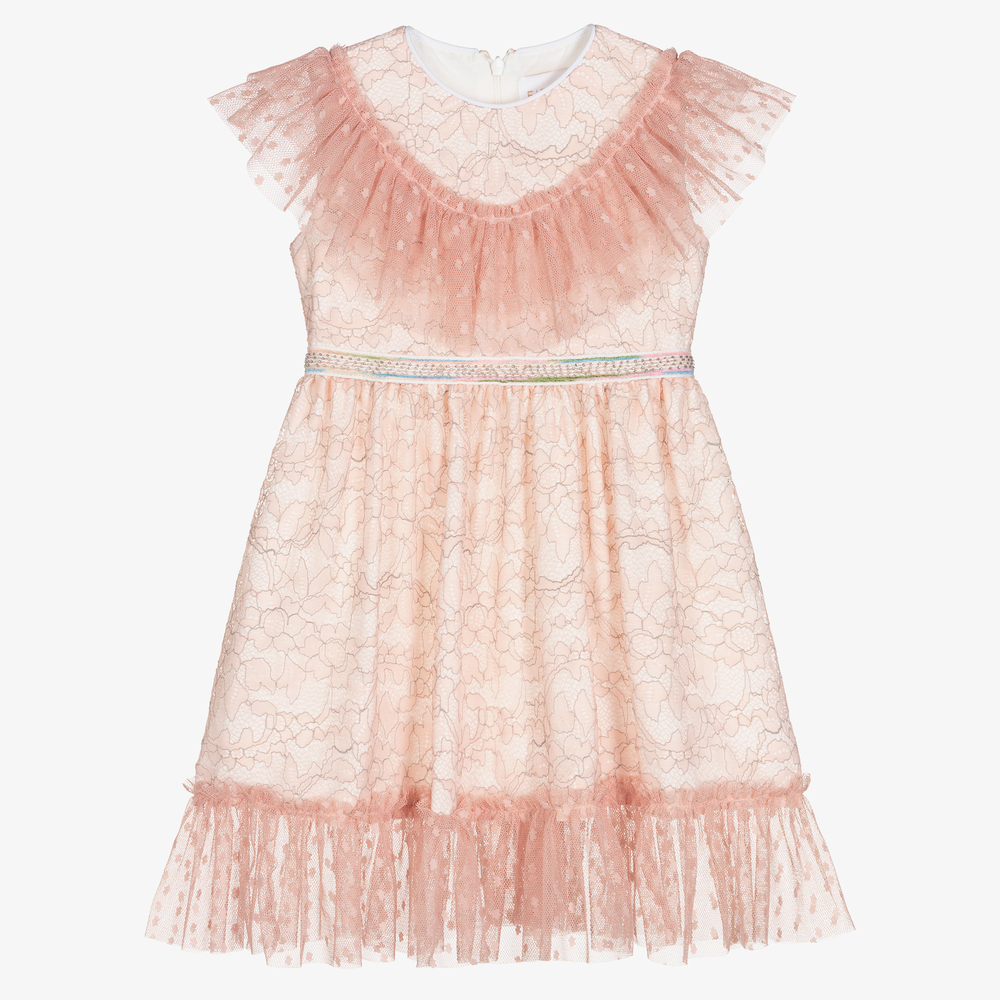 EIRENE - Розовое платье из тюля с кружевной отделкой | Childrensalon