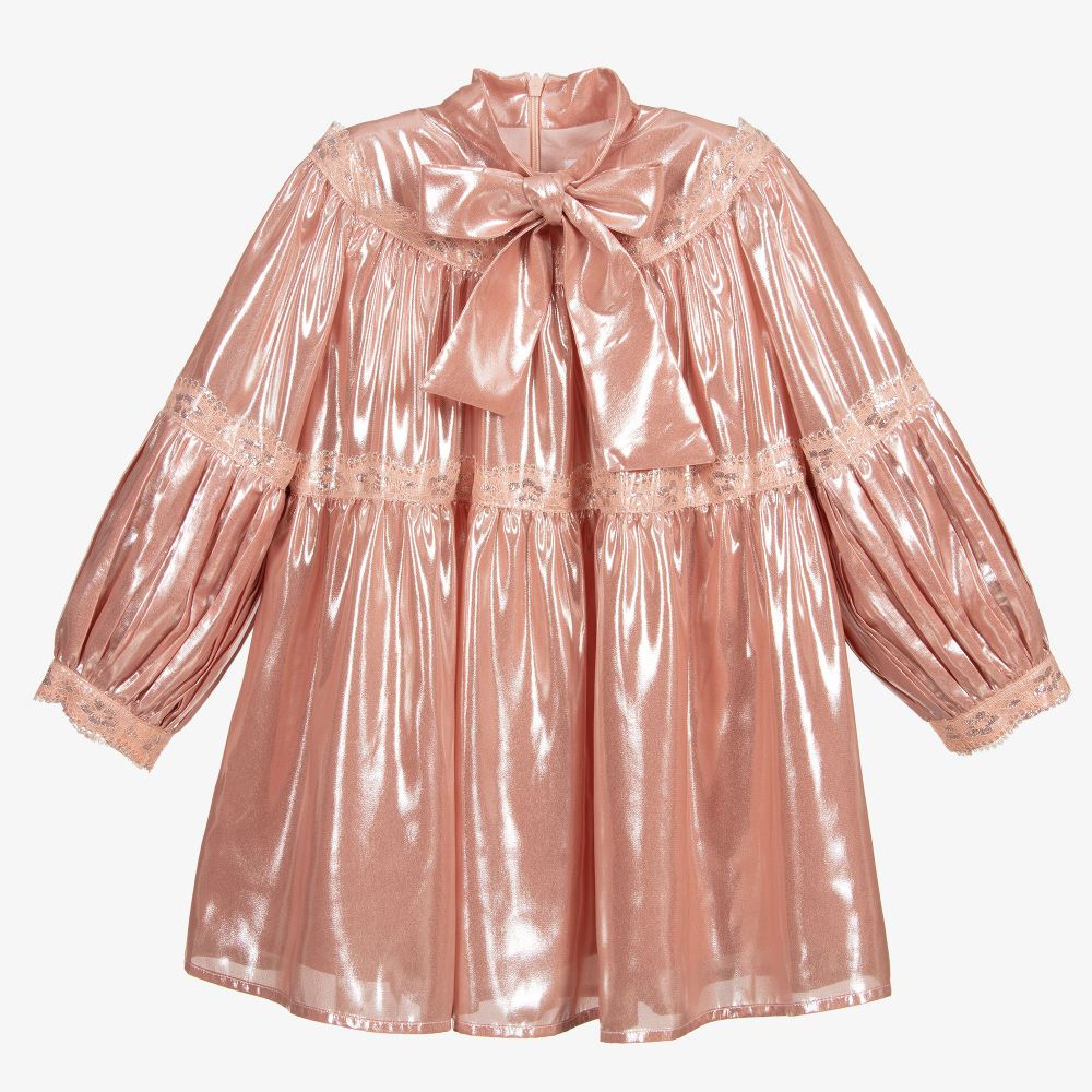 EIRENE - Розовое платье с бантом из ткани металлик | Childrensalon