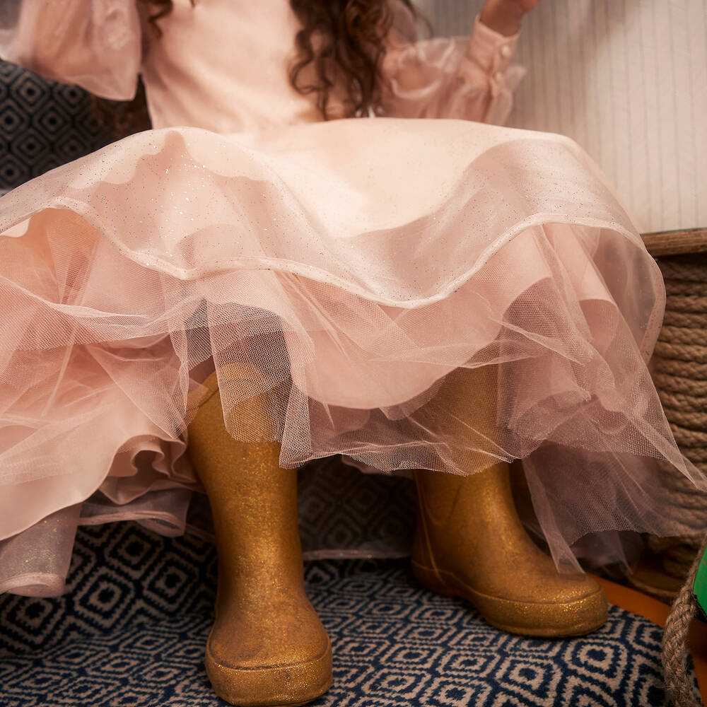EIRENE-Розовое платье из органзы с блестками | Childrensalon Outlet