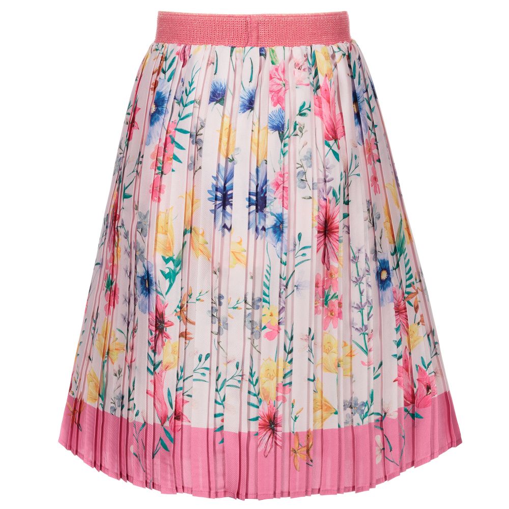 EIRENE-Pink Pleated Floral Skirt | Childrensalon Outlet