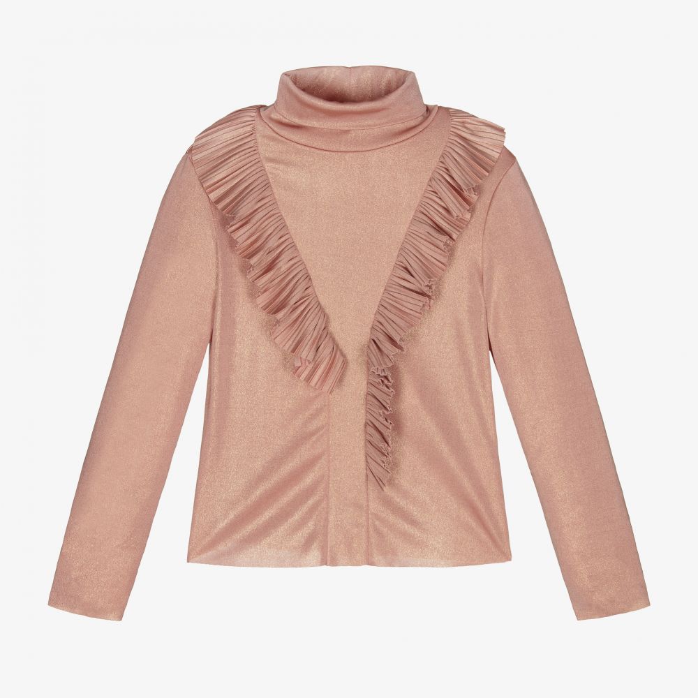 EIRENE - Pink Ruffle Turtleneck Top  | Childrensalon