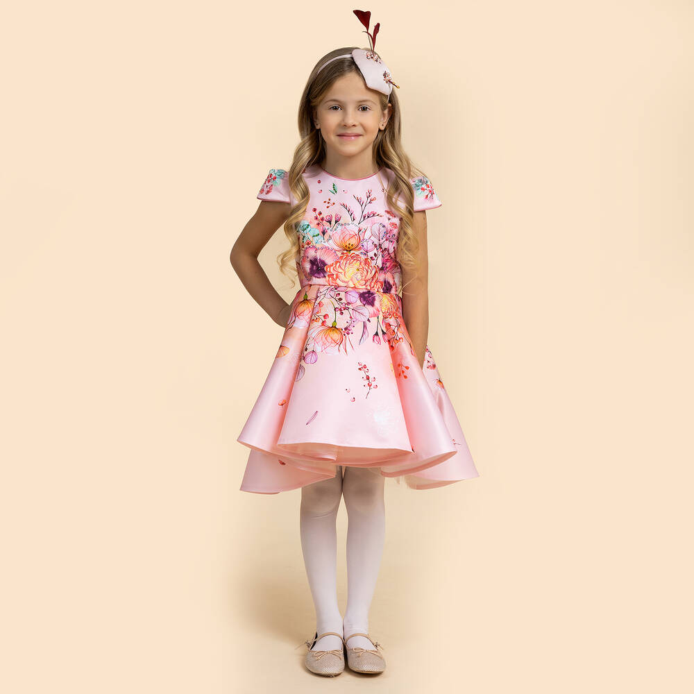 EIRENE-Pink Satin Floral Dress | Childrensalon Outlet
