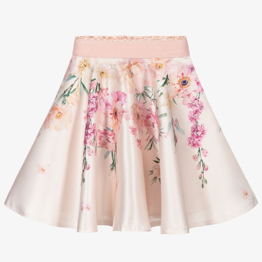 EIRENE - Pink Satin Floral Skirt  | Childrensalon