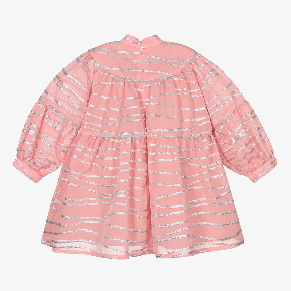 EIRENE-Pink & Silver Stripe Bow Dress | Childrensalon Outlet