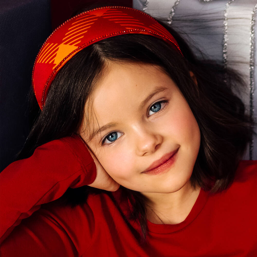 EIRENE-Red & Orange Tartan Satin Hairband | Childrensalon Outlet