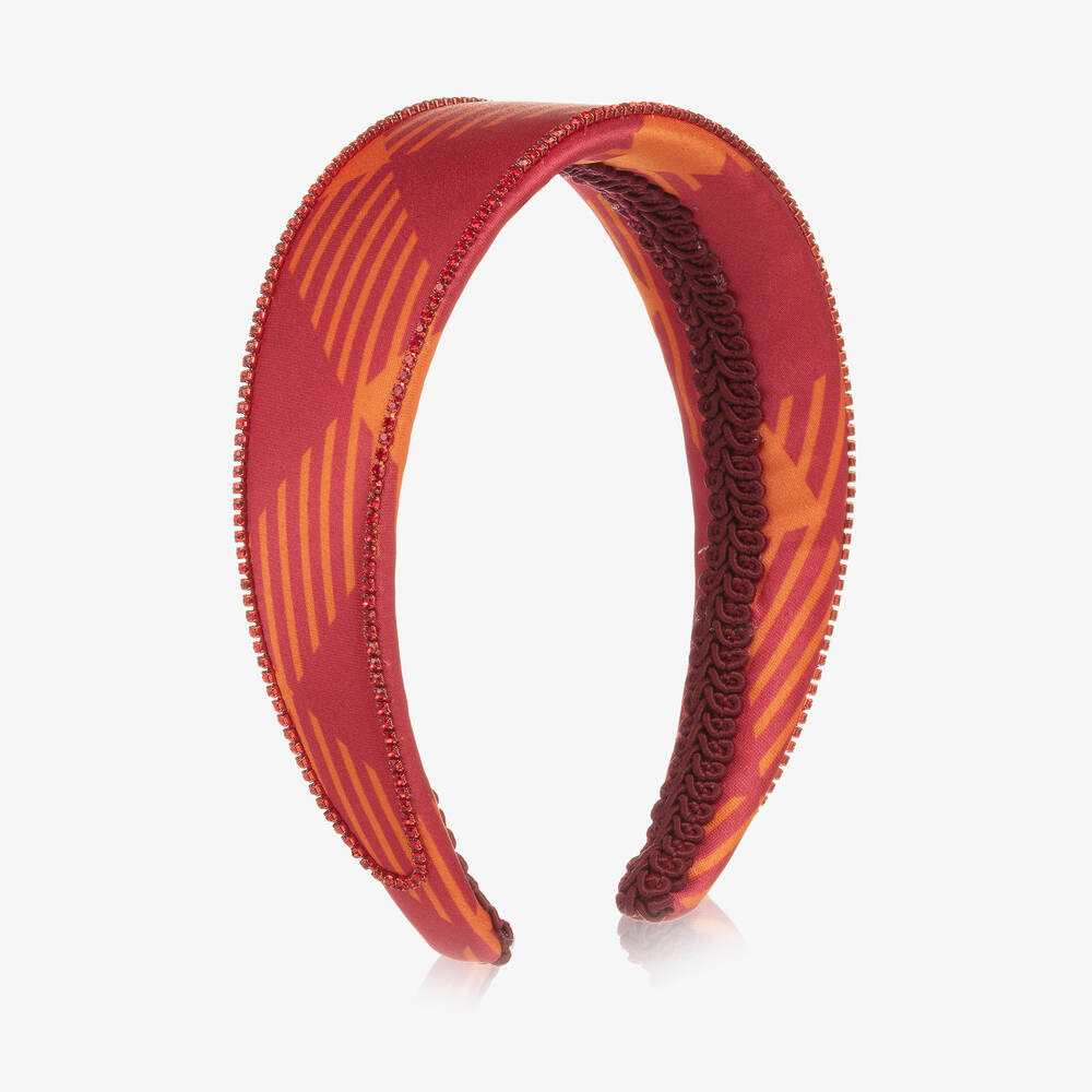 EIRENE - Red & Orange Tartan Satin Headband | Childrensalon