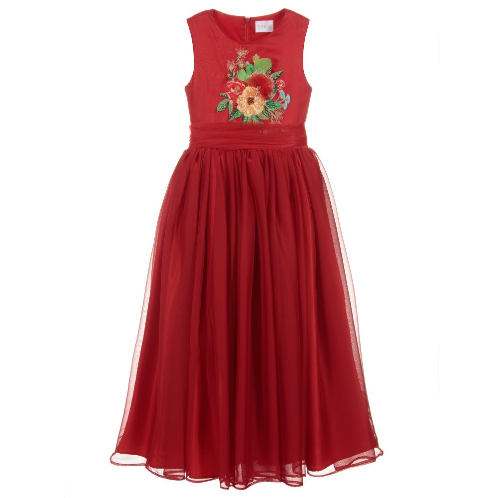 EIRENE - Red Satin & Chiffon Long Dress | Childrensalon