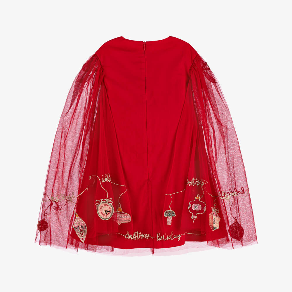 EIRENE-Red Xmas Embrodiered Cape Dress | Childrensalon Outlet