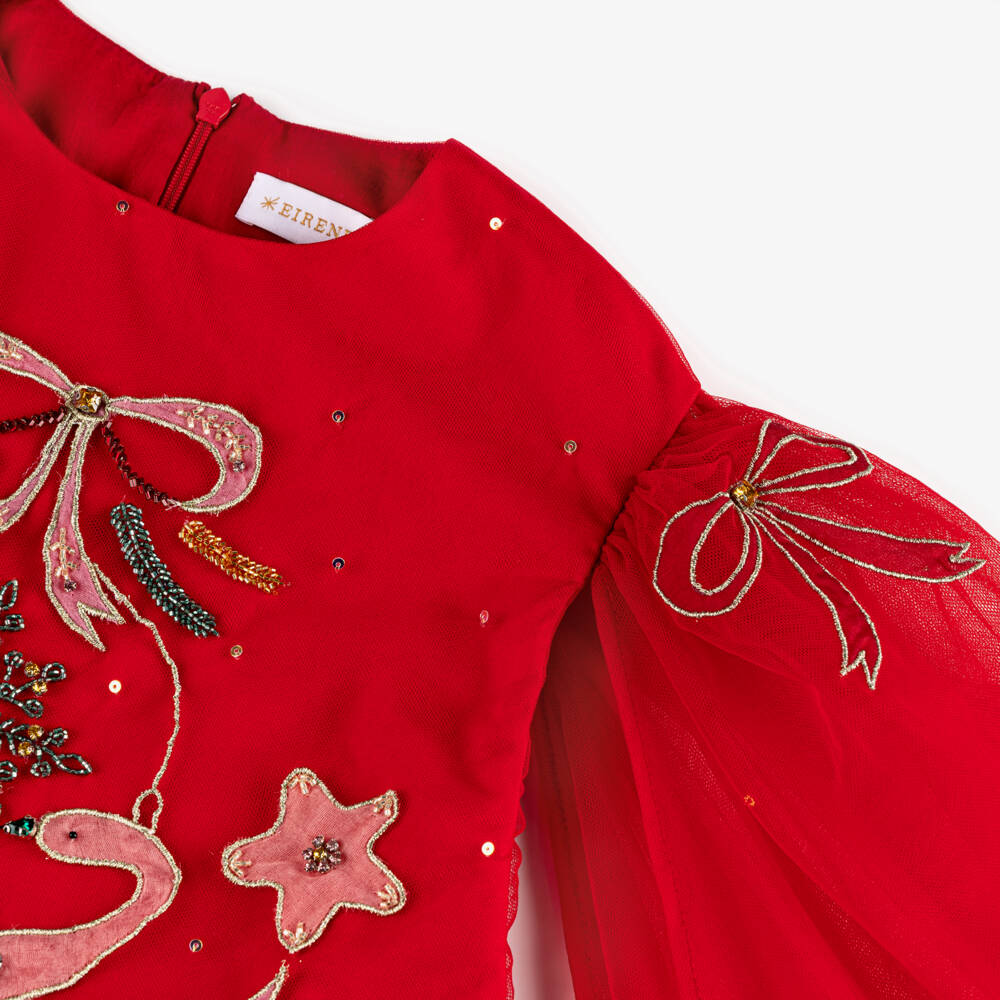 EIRENE-Red Xmas Embrodiered Cape Dress | Childrensalon Outlet