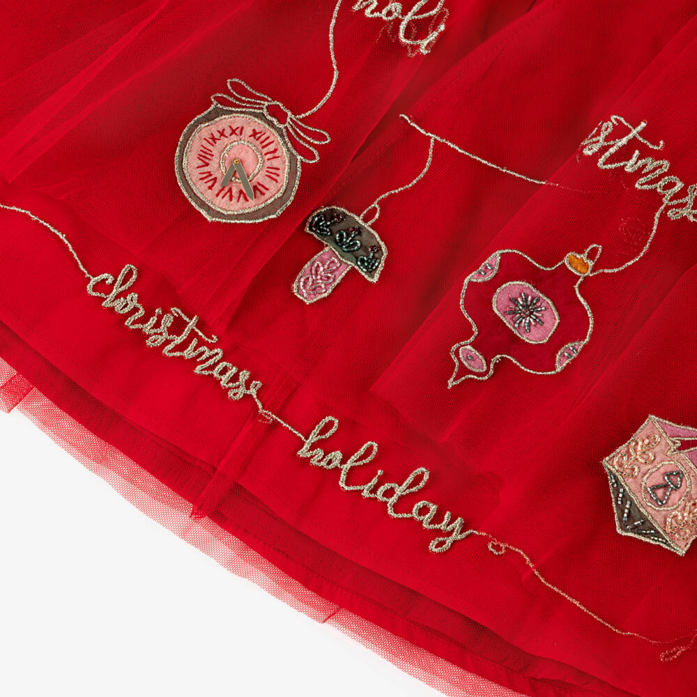 EIRENE-Red Xmas Embrodiered Cape Dress | Childrensalon Outlet