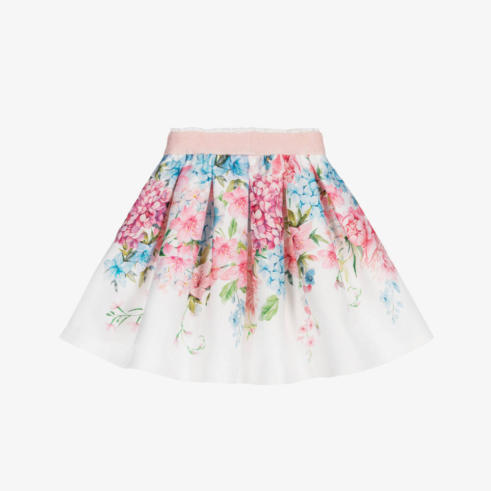 EIRENE-تنورة ساتان اون أبيض بطبعة ورود للبنات | Childrensalon Outlet