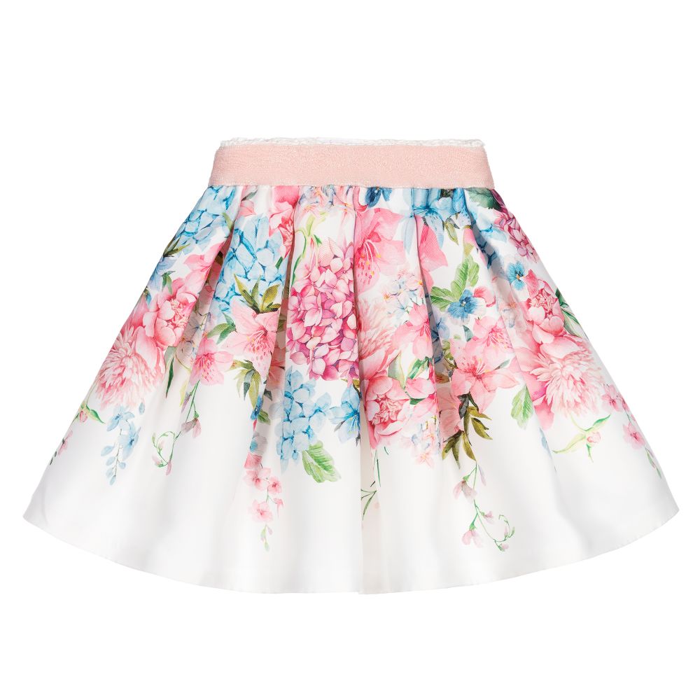 Jupe fleurie blanche en satin