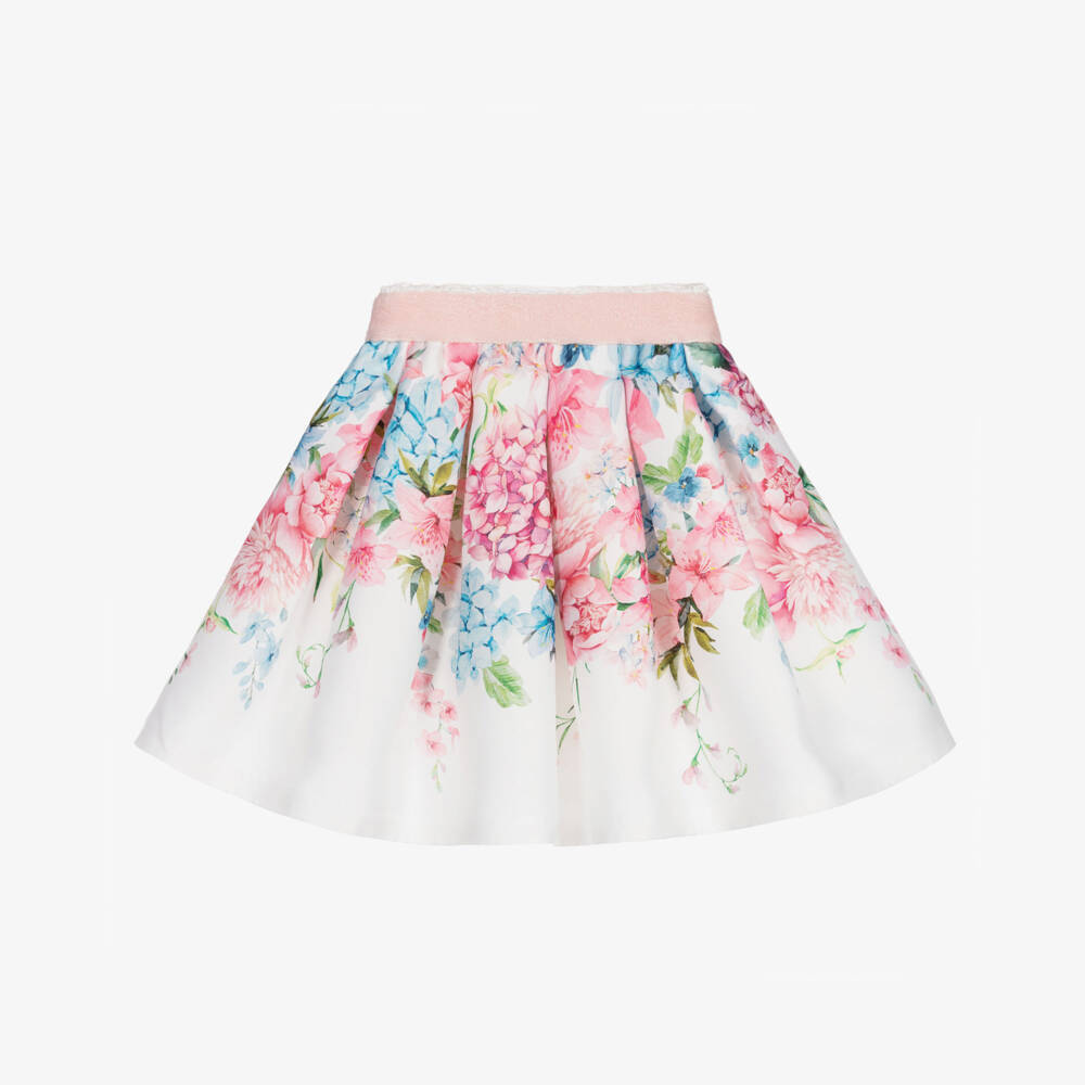 EIRENE-تنورة ساتان اون أبيض بطبعة ورود للبنات | Childrensalon Outlet