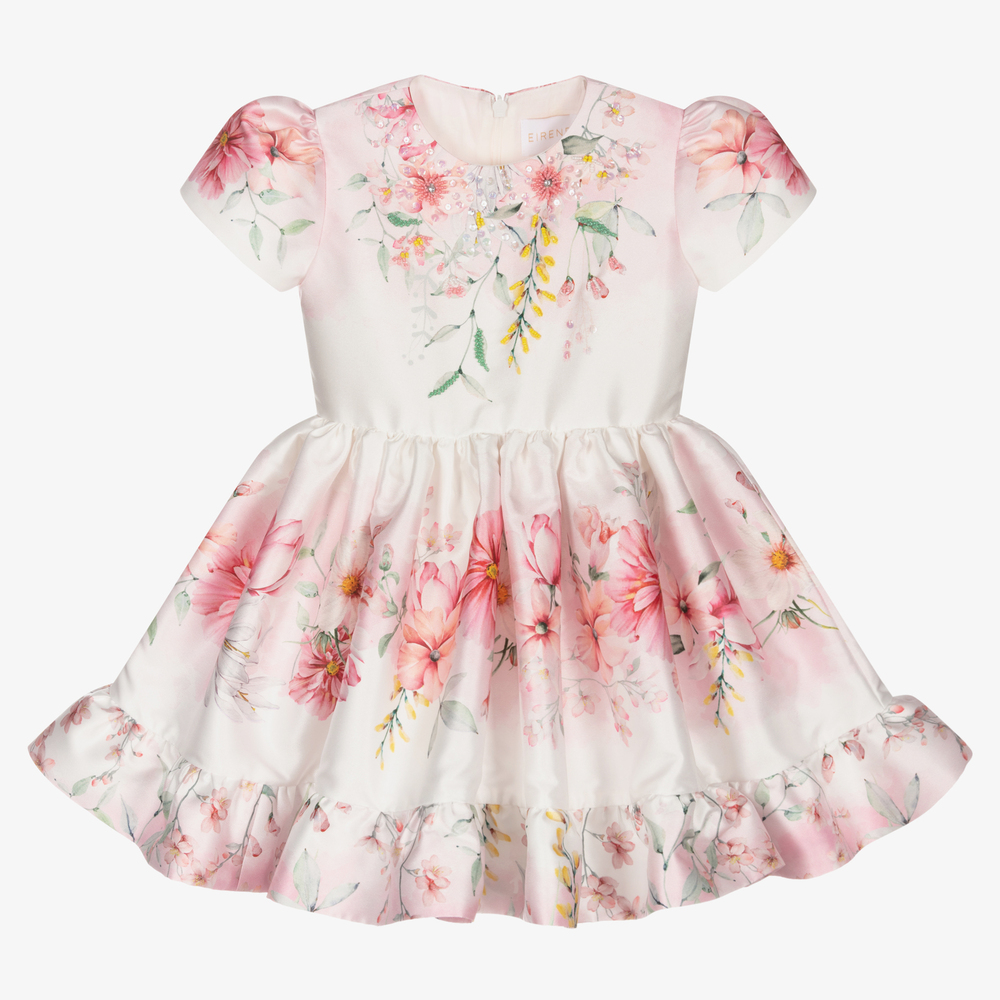 EIRENE - Бело-розовое атласное платье  | Childrensalon