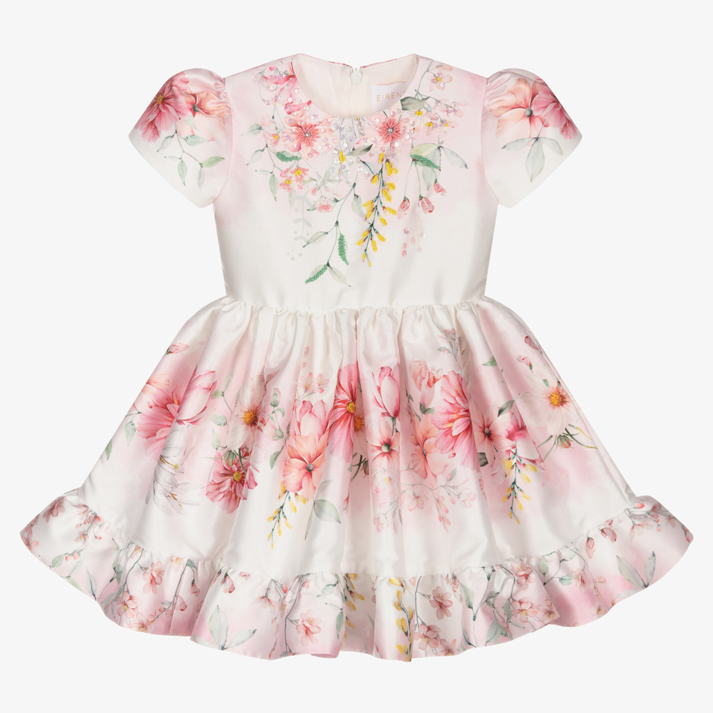 EIRENE - Robe blanche et rose en satin  | Childrensalon